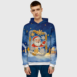 Толстовка-худи мужская Санта и гирлянда, цвет: 3D-белый — фото 2