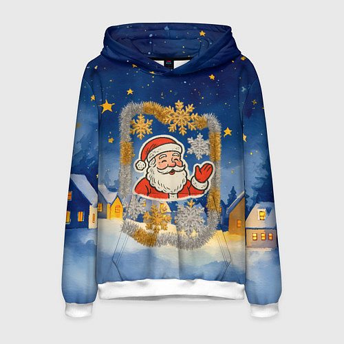 Мужская толстовка Санта и гирлянда / 3D-Белый – фото 1