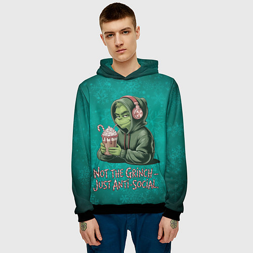 Мужская толстовка Антисоциальный Гринч / 3D-Черный – фото 3