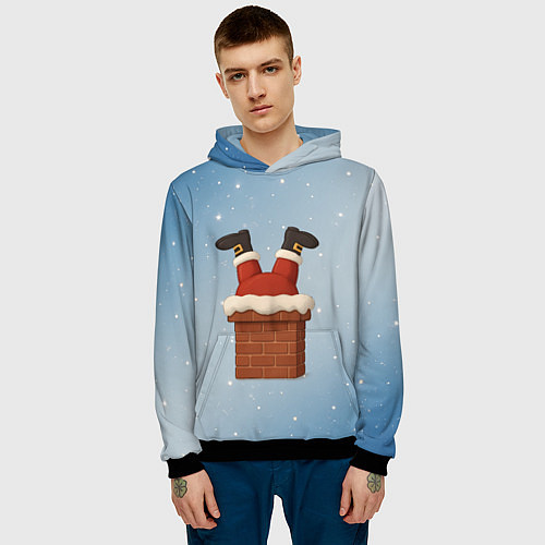 Мужская толстовка Санта торчит из трубы / 3D-Черный – фото 3