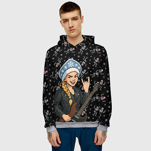 Мужская толстовка Снегурочка с гитарой - Рок / 3D-Меланж – фото 3