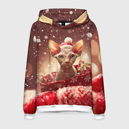 Мужская толстовка Сфинкс новогодняя кошка / 3D-Белый – фото 1