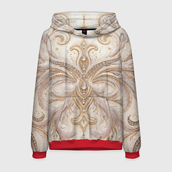 Толстовка-худи мужская Перламутровый орнамент с перьями, цвет: 3D-красный