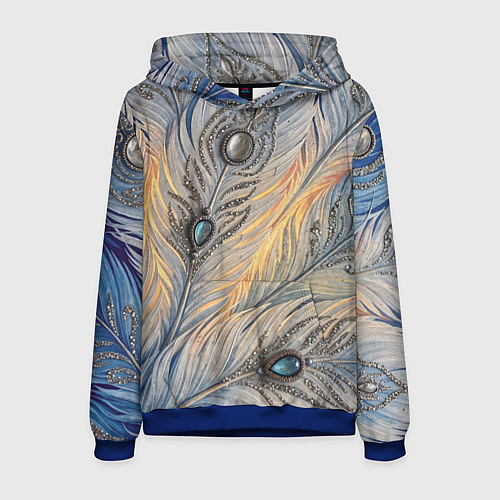 Мужская толстовка Синие перья с самоцветами / 3D-Синий – фото 1