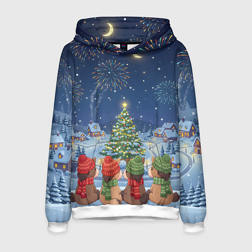 Мужская толстовка Лошадки в новогоднюю ночь / 3D-Белый – фото 1