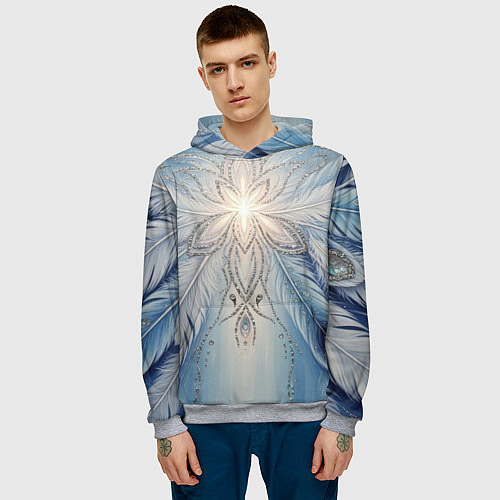 Мужская толстовка Ледяной перьевой орнамент со светом / 3D-Меланж – фото 3