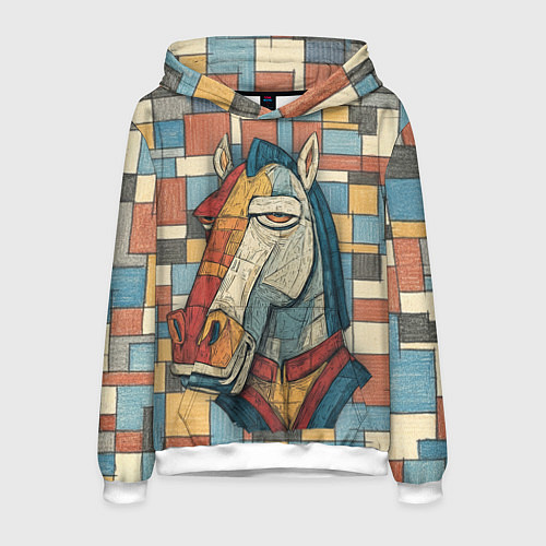 Мужская толстовка Конь и квадраты / 3D-Белый – фото 1