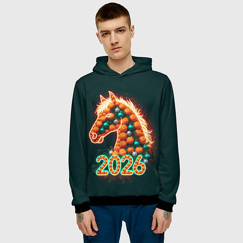 Мужская толстовка Праздничная лошадь 2026 / 3D-Черный – фото 3