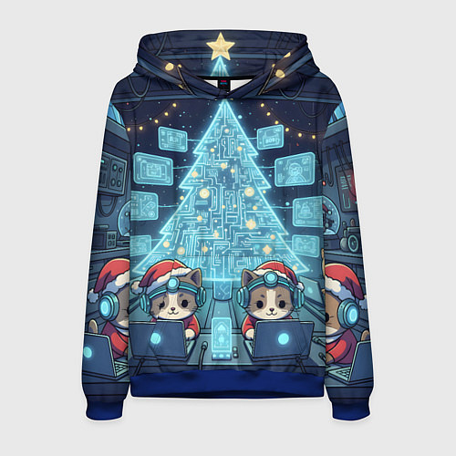 Мужская толстовка Новогодние котики айтишники / 3D-Синий – фото 1