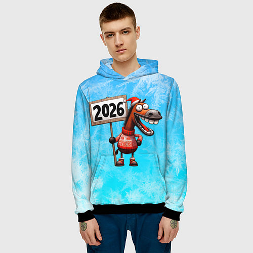 Мужская толстовка Лошадь встречает 2026 / 3D-Черный – фото 3