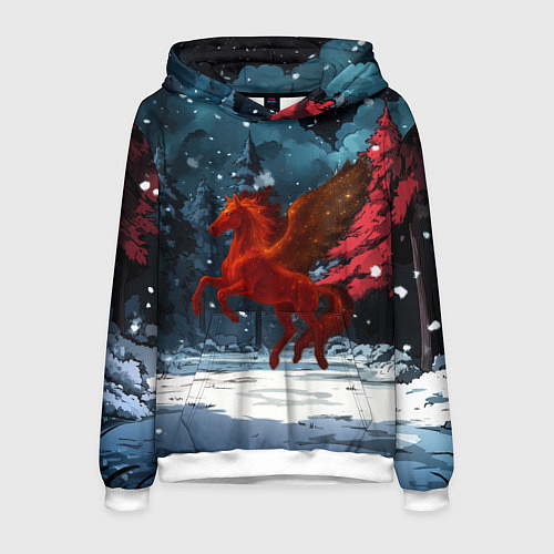 Мужская толстовка Огненная лошадь с крыльями / 3D-Белый – фото 1
