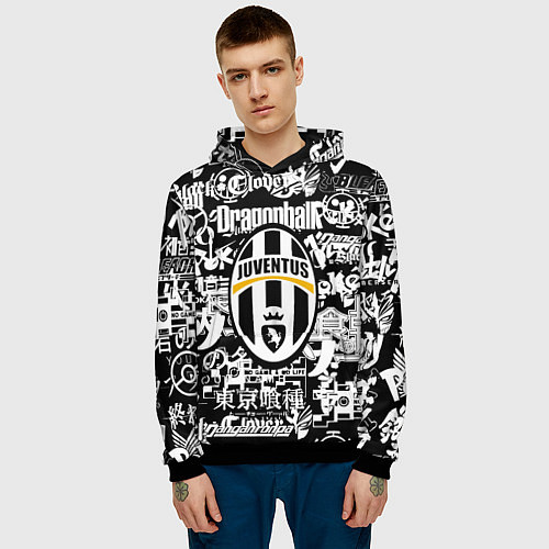 Мужская толстовка Ювентус аниме черно белые надписи / 3D-Черный – фото 3