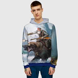 Толстовка-худи мужская Русский воин на медведе, цвет: 3D-синий — фото 2