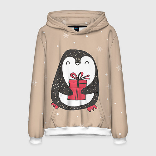Мужская толстовка Пингвин с подарком / 3D-Белый – фото 1