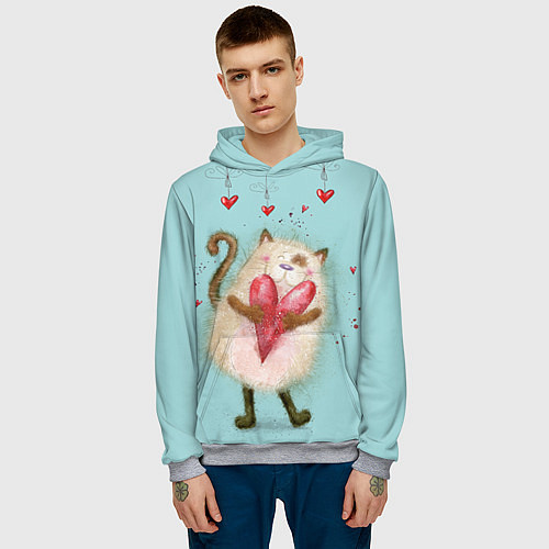 Мужская толстовка Котик / 3D-Меланж – фото 3