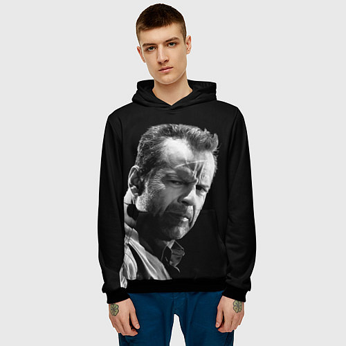 Мужская толстовка Брюс Уиллис со шрамом / 3D-Черный – фото 3