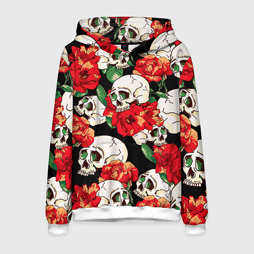 Мужская толстовка Черепки и розы / 3D-Белый – фото 1
