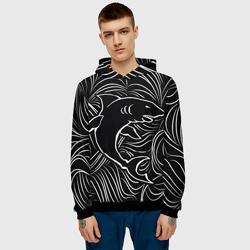 Мужская толстовка Акула в в морской пучине / 3D-Черный – фото 3