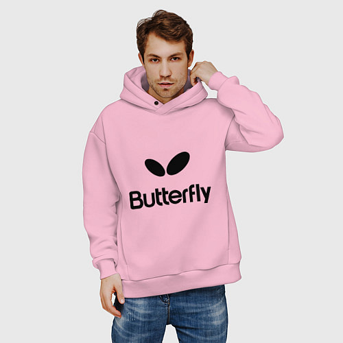 Мужское худи оверсайз Butterfly Logo / Светло-розовый – фото 3