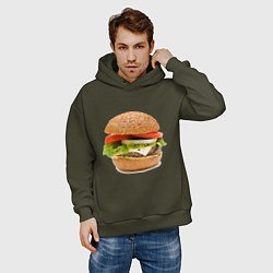 Толстовка оверсайз мужская Гамбургер, цвет: хаки — фото 2