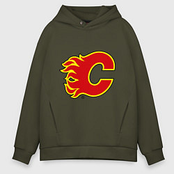 Толстовка оверсайз мужская Calgary Flames, цвет: хаки
