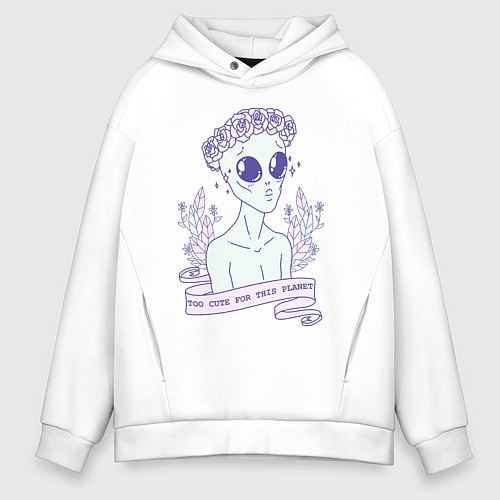 Мужское худи оверсайз Cute alien / Белый – фото 1