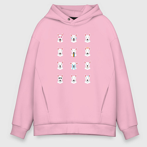 Мужское худи оверсайз 12 эмоций бультерьера / Светло-розовый – фото 1