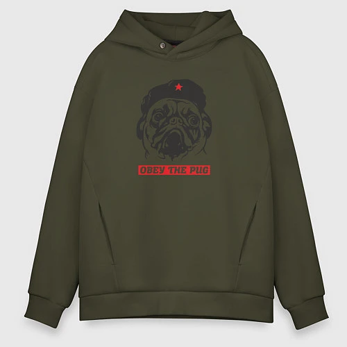 Мужское худи оверсайз Obey the pug / Хаки – фото 1