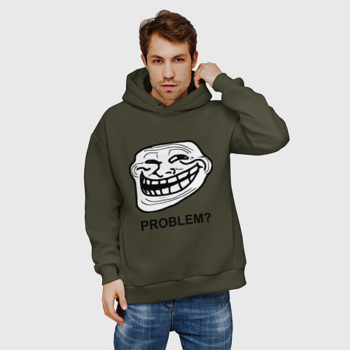 Мужское худи оверсайз Trollface. Problem? Проблемы? / Хаки – фото 3