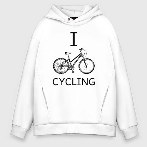 Мужское худи оверсайз I love cycling / Белый – фото 1