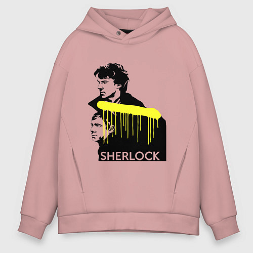 Мужское худи оверсайз Sherlock: Yellow line / Пыльно-розовый – фото 1