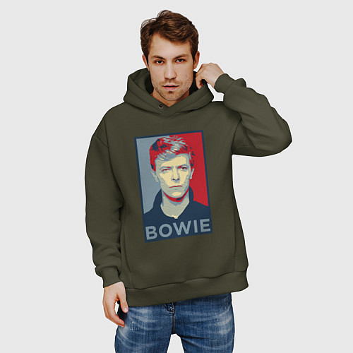 Мужское худи оверсайз Bowie Poster / Хаки – фото 3