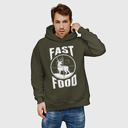 Толстовка оверсайз мужская FAST FOOD олень в прицеле, цвет: хаки — фото 2