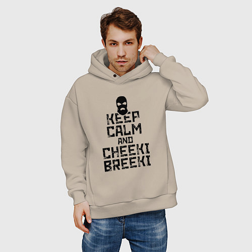 Мужское худи оверсайз Keep Calm & Cheeki Breeki / Миндальный – фото 3