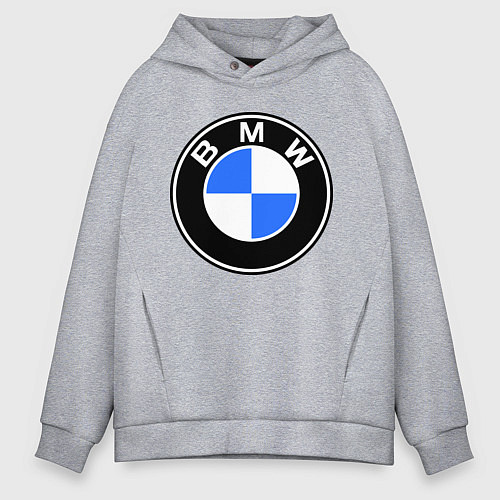 Мужское худи оверсайз Logo BMW / Меланж – фото 1