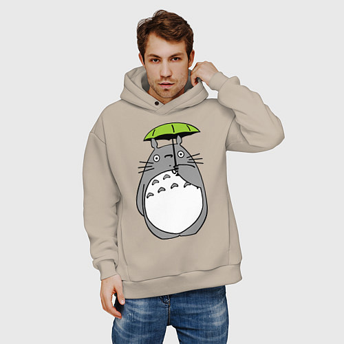 Мужское худи оверсайз Totoro с зонтом / Миндальный – фото 3