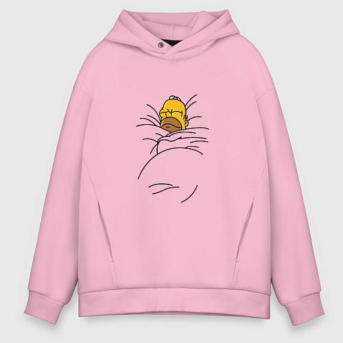 Мужское худи оверсайз Спящий Гомер / Светло-розовый – фото 1