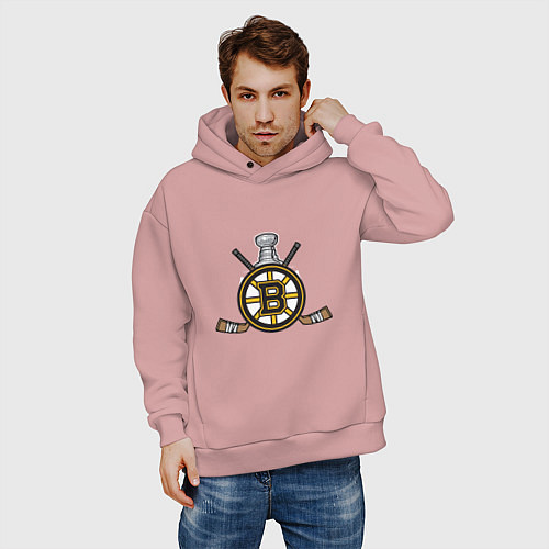 Мужское худи оверсайз Boston Bruins Hockey / Пыльно-розовый – фото 3