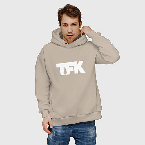 Мужское худи оверсайз TFK: White Logo / Миндальный – фото 3