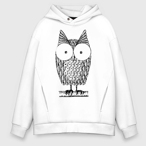 Мужское худи оверсайз Owl grafic / Белый – фото 1