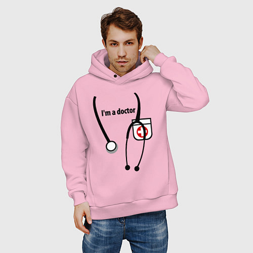 Мужское худи оверсайз I m doctor / Светло-розовый – фото 3