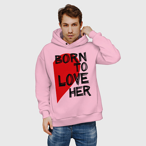 Мужское худи оверсайз Born to love her / Светло-розовый – фото 3