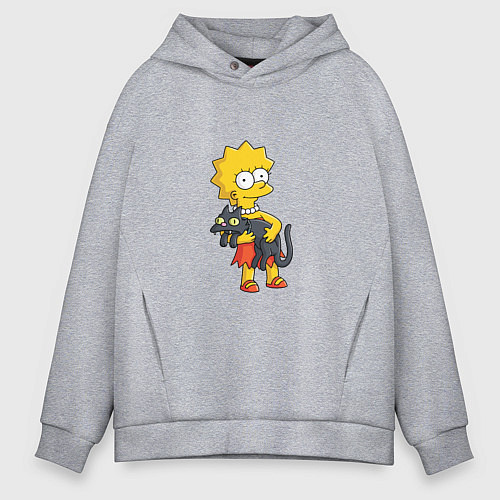 Мужское худи оверсайз Лиза Симпсон и кот / Меланж – фото 1