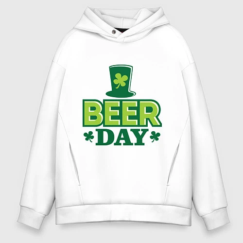 Мужское худи оверсайз Beer day / Белый – фото 1