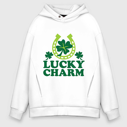 Мужское худи оверсайз Lucky charm - подкова / Белый – фото 1