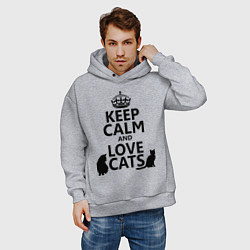 Толстовка оверсайз мужская Keep Calm & Love Cats, цвет: меланж — фото 2