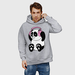 Толстовка оверсайз мужская Panda in headphones панда в наушниках, цвет: меланж — фото 2