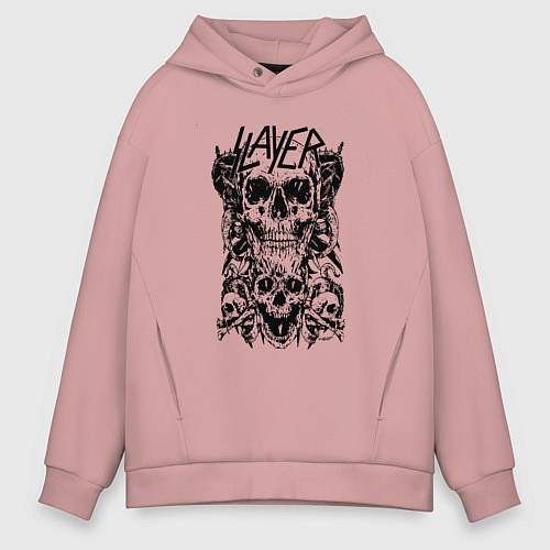 Мужское худи оверсайз Slayer Skulls / Пыльно-розовый – фото 1