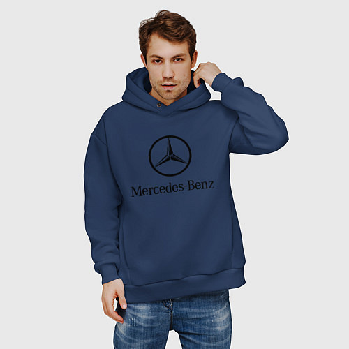 Мужское худи оверсайз Logo Mercedes-Benz / Тёмно-синий – фото 3