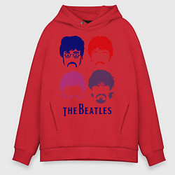 Толстовка оверсайз мужская The Beatles faces, цвет: красный